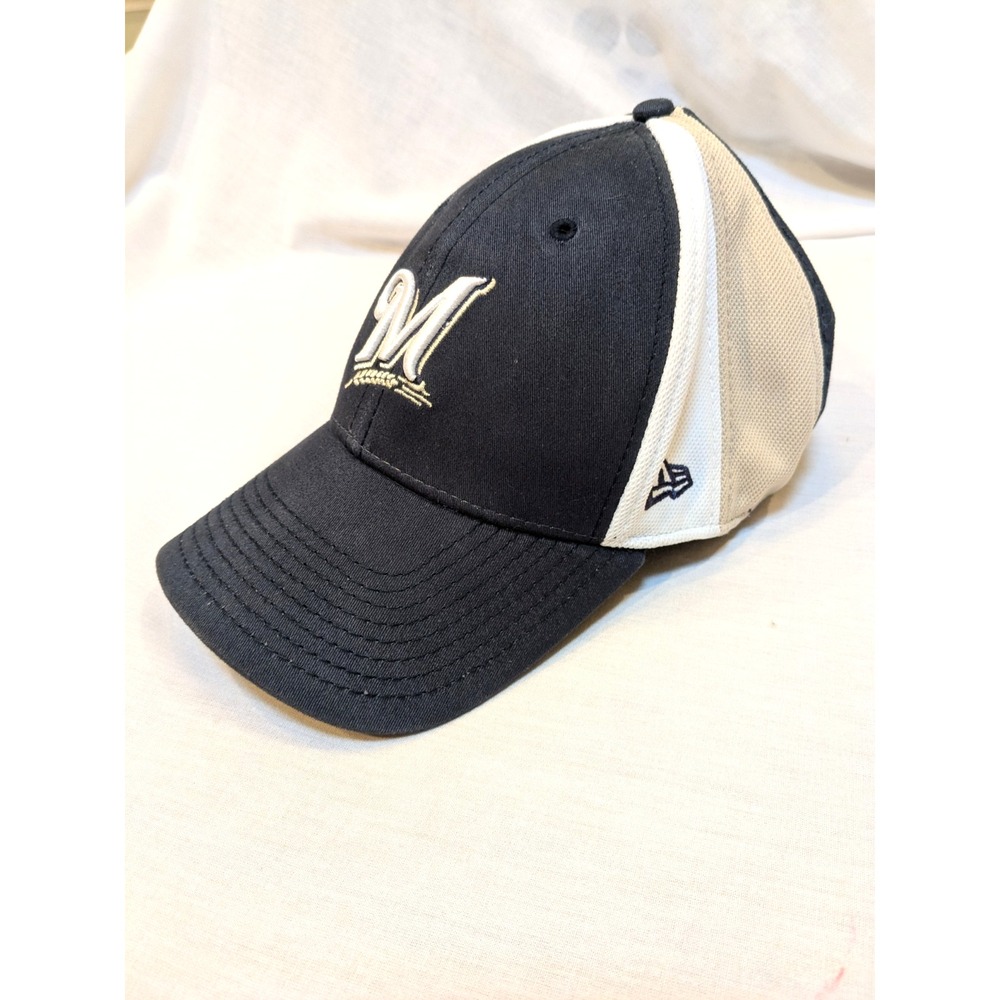 VTG Milwaukee Brewers Hat Cap Mens Size Small Blue White Beige MLB Baseball Rare